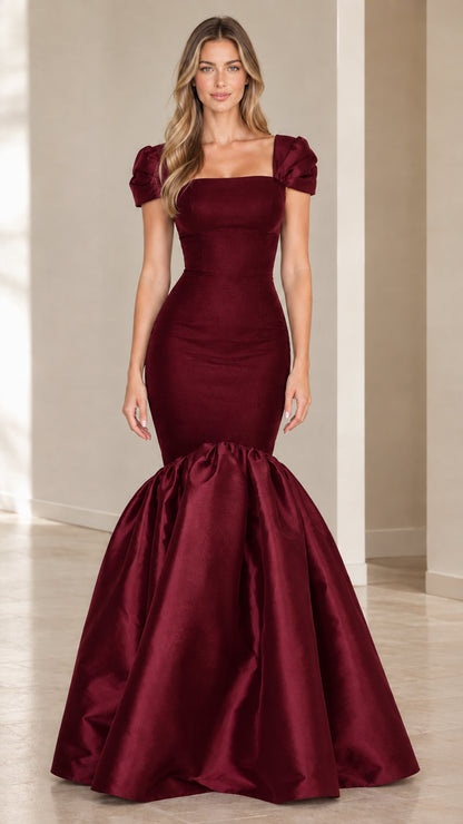 Burgundy wine red floor length mermaid evening gown